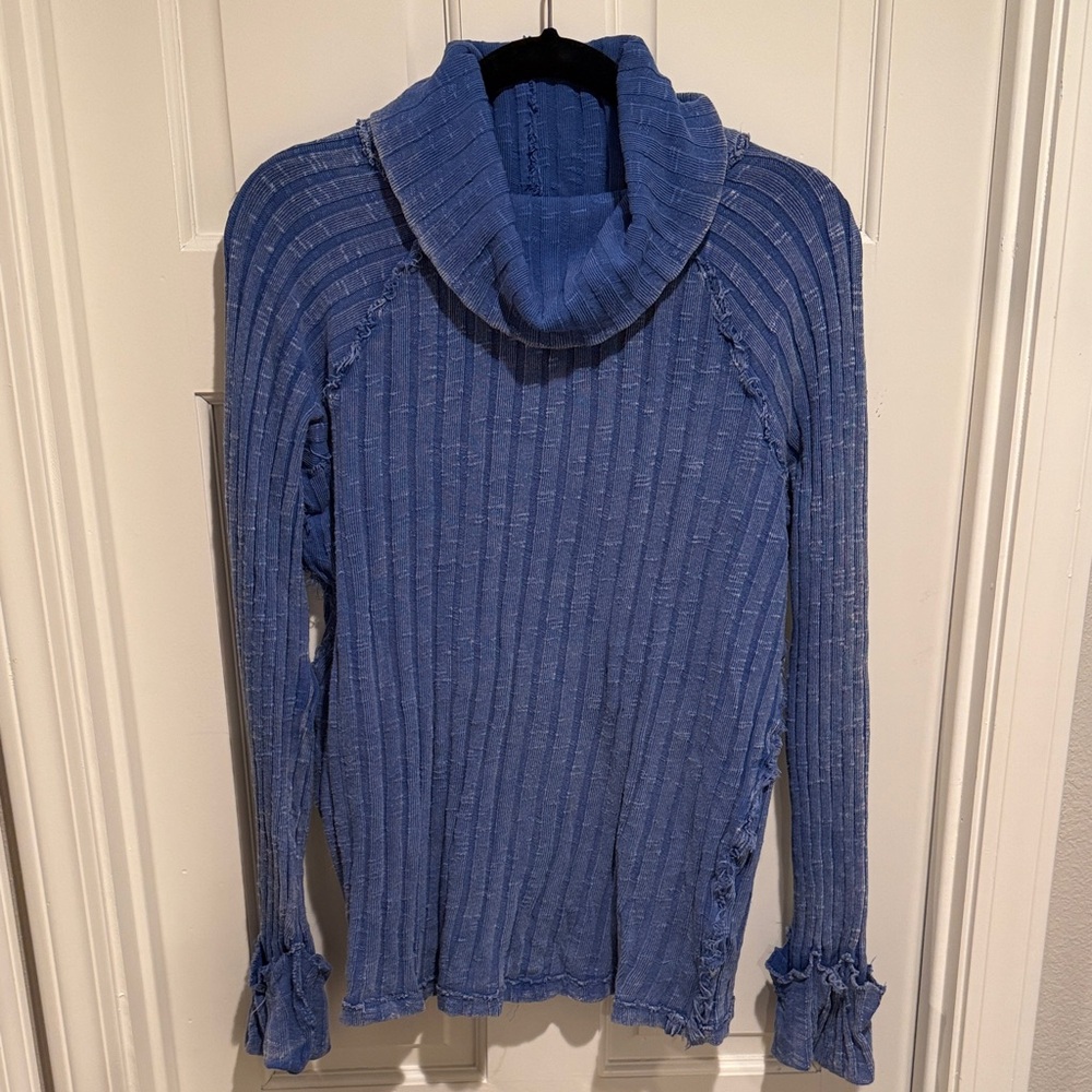 We The Free Ribbed Blue Cowl Neck Long Sleeve Shirt